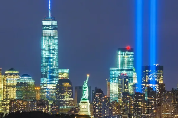 Stock image of the New York City skyline at night. Photo credit: Getty Images.