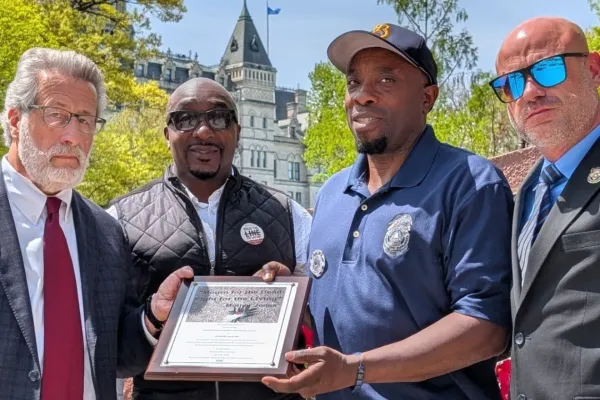 From left to right: Michael Petosa from the CT AFL-CIO, Robert Beamon from Local 391, Leighton Vanderburgh from Local 1565, Local 387 President Jeremie St. Pierre. Photo Credit: AFSCME Council 4